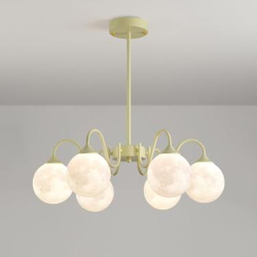Imagem de 6 Luzes Lustre Moderno de Meados do Século Sputnik Luz de Teto para Sala de Jantar Impressão 3D Lustre de Bolha Branca de Leite de Lua Grande Luminária Pendente Verde para Cozinha Sala de Es