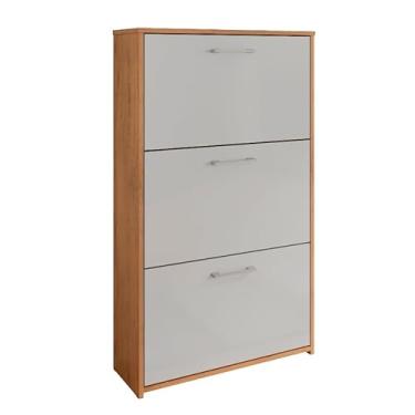 Imagem de Sapateira Organizadora Para Hall De Entrada Com 3 Portas - ArmáRio Multiuso Moderno Para Quarto, Sala E Closet - Organizador De CalçAdos E Objetos(Freijó/Off White)