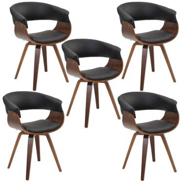 Imagem de Kit 05 Cadeiras Decorativas Para Sala De Jantar Ohana Fixa Pu Preto G56 - Gran Belo