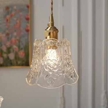 Imagem de Lustre V-intage Vidro Pendente Luz Ouro Antigo Flor Vidro Pendente Luminárias Pequena Única Lâmpada Pendurada Teto Moderno Fazenda para Sala de Jantar Cozinha Banheiro Quarto Luz de Teto