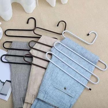 Imagem de Kit 03 Cabide Metal para Calças 5 Divisórias RoupaToalha Multiuso