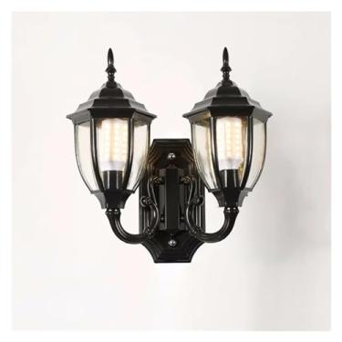 Imagem de Luminária de parede externa, luminária de parede de alumínio à prova d'água de 2 cabeças, luminárias decorativas de pátio, luminária pendente de teto LED, preta, preta