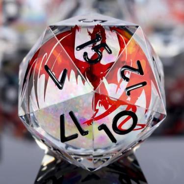 Imagem de Red Dragon DNDND Sharp Dice with Black Numbers | Liquid Core 7-Piece D&D Dice Set | Dragon Themed Metal Case | Ideal RPG Gift