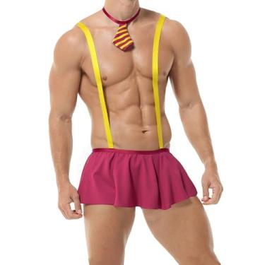 Imagem de HAVBX Minissaia masculina sexy para fantasia lingerie saia maricas para dramatização de estudante, Vermelho, Tamanho Único