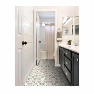 Imagem de Adesivo Para Piso Antiderrapante Lavável floral rosa e verde - Cromo S