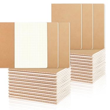 Imagem de zmybcpack 48 Pack A6 Graph Paper Notebooks, 5mm Square Grid Paper Notebook Journals with Kraft Cover, Small Grid Notebooks for Math, Engineering (30 Sheets / 60 Square Grid Pages)
