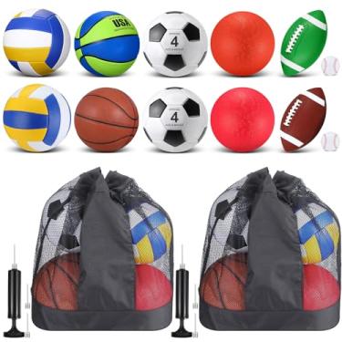 Imagem de Deekin Conjunto de bolas esportivas sortidas, tamanho oficial, basquete, futebol, vôlei, beisebol, bola de playground com bolsa e bomba de presente para crianças, jovens, adultos, volta às aulas