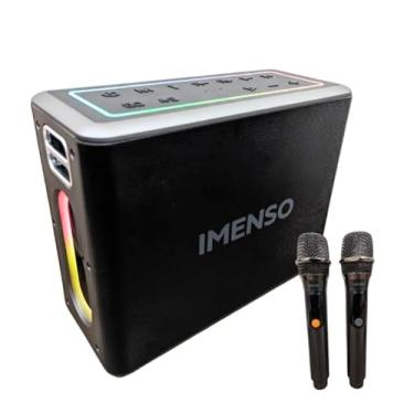 Imagem de Caixa de Som Portátil Bluetooth, 40W RMS, com 2 Microfones Sem Fio, LED Multicolorido, IPX4, Bateria 6h, Rádio FM, Karaokê