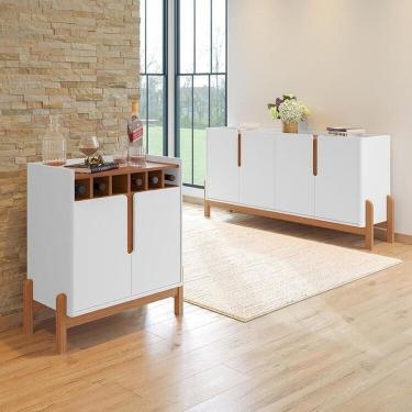 Imagem de Buffet 170cm e Barzinho Pés de Madeira Maciça Lizz Branco/Cedro