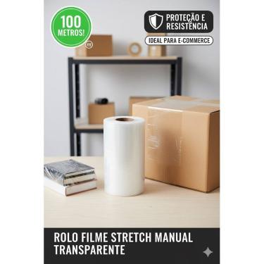 Imagem de Rolo Filme Stretch Manual Transparente 100m Plastico Embalagens Produtos 50 cm