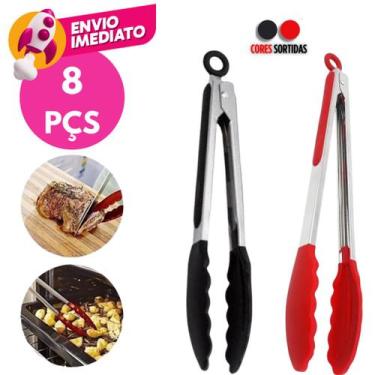 Imagem de Kit Pegador Alimento 34Cm Inox E Silicone Com Apoio Salada Churrasco M
