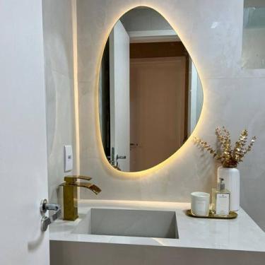 Imagem de Espelho Orgânico Grande Decorativo Com LED 85x55 Quarto Sala Banheiro 