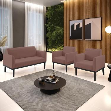 Imagem de Conjunto 2 Poltronas e 1 Namoradeira Decorativa Isabella Pés Fixo em Madeira Preto Veludo Rose G19 - Gran Belo