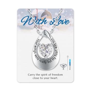 Imagem de Colar de urna de cremação para cinzas - Colar de prata esterlina gota coração zircônia cúbica pingente infinito colar de lembrança, não mais ao meu lado, mas para sempre no meu coração joia memorial cremação presente para mulheres, Prata esterlina, Zircônia cúbica