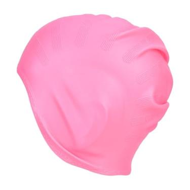Imagem de Chiffonade Touca de natação de silicone com design 3D, alta elasticidade, à prova d'água, protetor de orelha de cabelo longo, chapéu para mulheres e homens adultos (rosa)
