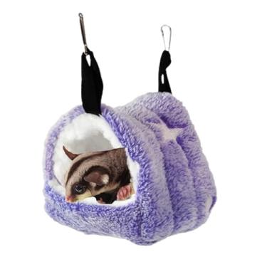 Imagem de Copfeu Rede de algodão para porquinho-da-índia para ratos, ninho de hamster colorido, gaiola de esconderijo quente para animais pequenos, papagaio, furão (roxo, pequeno)