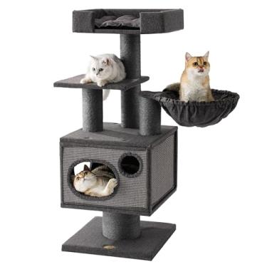Imagem de Árvore para gatos Maine Coon para gatos grandes e adultos, torre moderna para gatos extragrandes de 9 kg, árvore de gato resistente com haste de raspagem de sisal, rede, poleiro, condomínio, cama