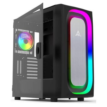 Imagem de ALSEYE Ai-Pro Capa preta para PC para jogos E-ATX com ventilador Halo-Pro ARGB pré-instalado faixa de LED no painel frontal, painel lateral de vidro temperado, suporta ventiladores de 7 x 120 mm e