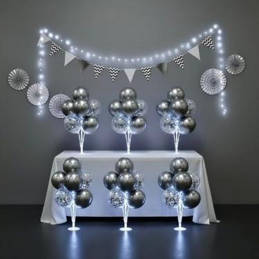 Imagem de Conjunto de 6 centros de mesa com suporte de balão com luzes LED para decoração de festa, centros de mesa de balões para mesa, kit de suporte de balão para decorações de formatura 2025, casamentos