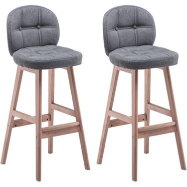 Imagem de Conjunto De 2 Banquetas, Banqueta De Bar Estofada Com Pernas De Madeira, Banquetas De Café Da Manhã Estofadas Com Encosto Alto, Altura 65/75cm, Gray1, High:65CM