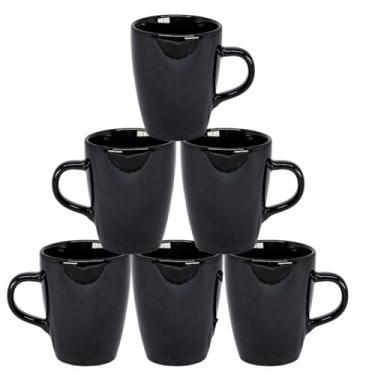 Imagem de Conjunto de 6 canecas de porcelana, 230 ml, xícaras de café e chá (6 Preta)