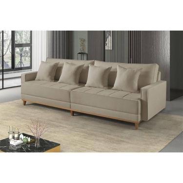 Imagem de Sofá Fixo 4 Lugares M-199 2,20m Molas Bonnel Almofadas Solta Linho Bege Mesclado