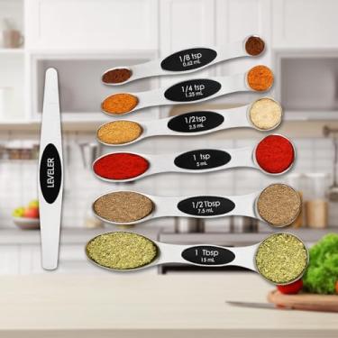 Imagem de Conjunto de colheres de medição magnéticas com ímãs N45 fortes, metal de aço inoxidável resistente, cabe na maioria dos potes de especiarias de cozinha para assar e cozinhar, sem BPA, conjunto de 7