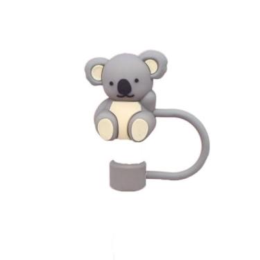 Imagem de Capa universal de canudo de silicone 6-10 mm - tampa hermética reutilizável para copos, design animal seguro para máquina de lavar louça para proteção de bebidas interna/externa (cinza)