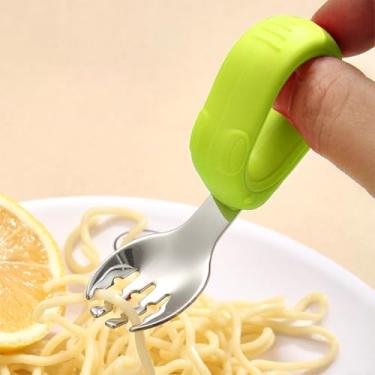 Imagem de Garfos de aço inoxidável, garfo de alimentação de 11,5 cm com alça de silicone, suave e fácil de limpar, forte e durável, pequeno e portátil.