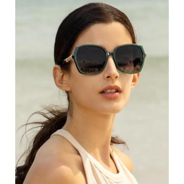 Imagem de Óculos de sol polarizados para mulheres, tendência, óculos de sol femininos, armação cintilante, quadrados, óculos de sol femininos para compras Tarvel, Verde/cinza gradiente
