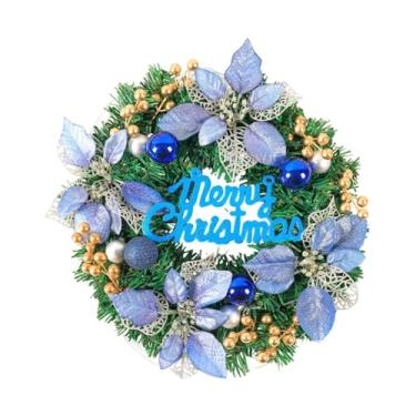 Imagem de XLWLLNJ Guirlanda de porta de Natal feliz, folhas verdes de inverno para casamento de Natal, flor de poinsétia artificial para lareira de festival, Blue 40cmx8cm