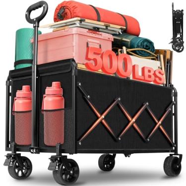 Imagem de Carrinho dobrável dobrável – vagão de praia dobrável portátil extra grande com capacidade de 226 kg com rodas – Carrinho utilitário resistente para mantimentos, compras, acampamento, esportes, jardim