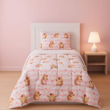 Imagem de Edredom Solteiro Infantil Dupla Face Estampado Digital Fofinho Macio Avulso Micropecal 200 Fios (Capivara)