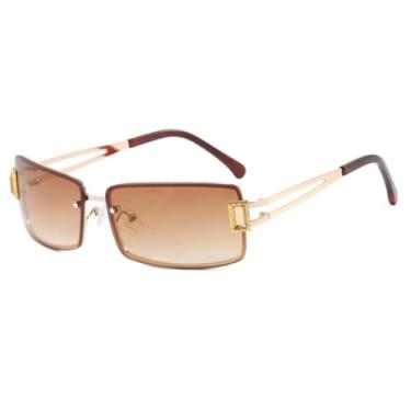 Imagem de Óculos de sol punk de luxo feminino, fashion, retrô, armação pequena, masculino, para atividades ao ar livre, viagem, festa, UV400 (dourado, gradiente, chá)