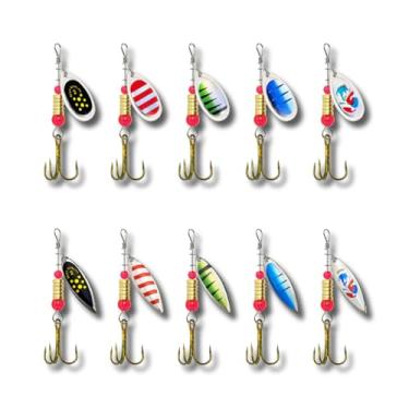 Imagem de Iscas giratórias de pesca Spinnerbait, kit de iscas giratórias para robalo salmão truta água doce do mar com caixa de equipamentos (B), 10 peças