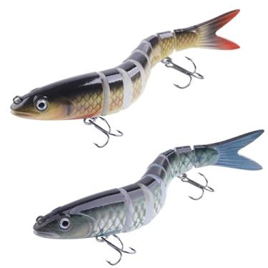 Imagem de 2 peças de isca realista para água doce e salgada robalo truta tipo de peixe Walleye Pike Bluegill Salmão de afundamento lento iscas de pesca realista 8 segmentos equipamento de pesca familiar