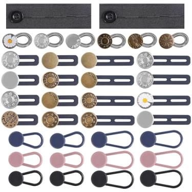 Imagem de Extensores de botão sem costura para jeans, extensor de botão de calça ajustável, extensores de cintura invisíveis com cintos de tecido e botões de liga de zinco, extensor de calça confortável para