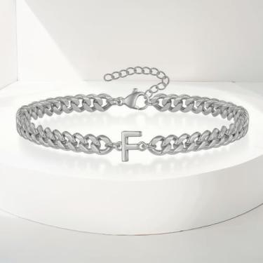 Imagem de Tornozeleiras femininas com inicial de prata, preenchidas com ouro 14K, tornozeleiras de elos cubanos para mulheres, pulseiras de tornozelo de ouro feitas à mão para mulheres, pulseiras de tornozelo