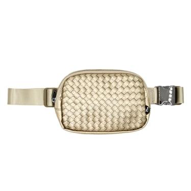 Imagem de C.C Bolsa de cinto feminina pochete transversal para mulheres, bolsas de cintura modernas com alça ajustável, presentes para mulheres, Tecido de couro vegano – champanhe, 9"(W) x 6"(H) x 2"(D), Ajuste