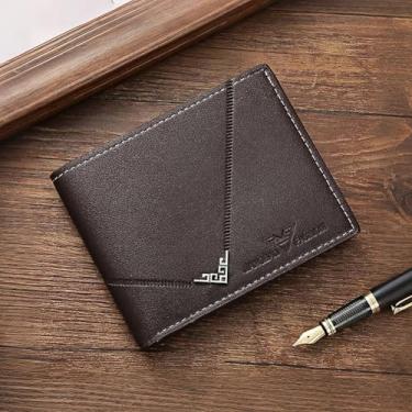 Imagem de Carteira de couro slim fold masculina minimalista com janela de identidade, bolso frontal, dobrável, presente adequado para ele, Café, Criativo