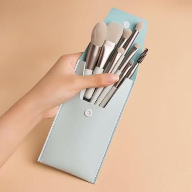 Imagem de Conjunto de pincéis de maquiagem com bolsa, kit de pincéis de maquiagem para viagem, mini pincel de mistura de sombra, cinza claro