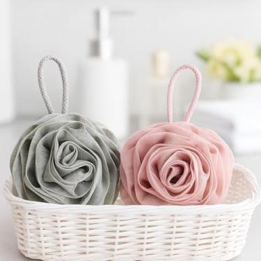 Imagem de Esponja de bucha para mulheres, 50 g, esponjas de banho para esfoliante corporal, acessórios de banho, 2 peças (cinza + rosa)