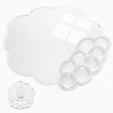 Imagem de Copkim Mouse pad de gel nuvem com descanso de pulso, mouse pad ergonômico transparente, suporte de pulso para alívio da dor, mouse fofo com base de poliuretano antiderrapante adequado para escritório
