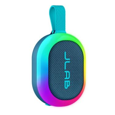 Imagem de JLab Pop Party Altifalante Bluetooth portátil pequeno com 8 H de automonomia, altifalante sem fios de 5 W para exteriores e viagens com luzes RGB, áudio potente, resistente à água IP55, azul-marinho