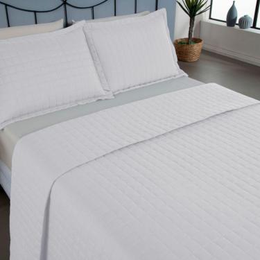 Imagem de Kit Cobre Leito Colcha Bellini Queen Dupla Face Percal 300 Fios Textura Matelassê 3 Peças - Branco