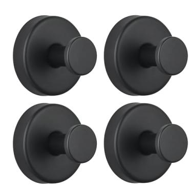 Imagem de Eolax Ganchos de ventosa para chuveiro/banheiro resistentes removíveis para toalhas, roupões, bucha - ganchos de aço inoxidável sem broca para vidro, espelho, azulejo, cozinha (pacote com 4) preto
