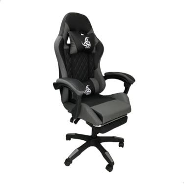 Imagem de Cadeira Gamer Preta e Cinza com Apoio de Pés Retrátil e Encosto Ergonômico – Base Reforçada, Estofamento Premium e Ajuste de Altura