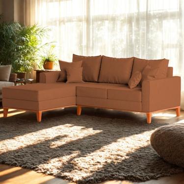 Imagem de Sofá 3 Lugares Beny Com Chaise Esquerdo Linho Terracota