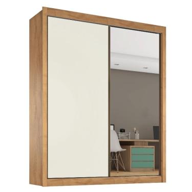 Imagem de Guarda Roupa Zurique 1 Porta Espelhada 100% Mdf Amêndoa/off White/amêndoa