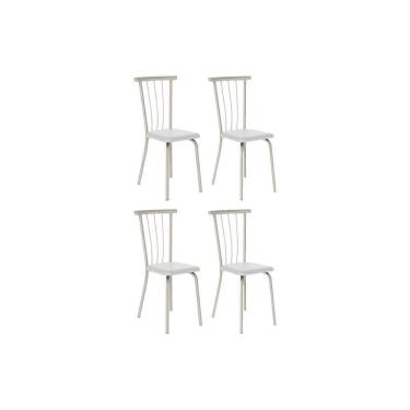 Imagem de Kit 4 Cadeiras Sala Jantar 154 Aço 4 Uni Prata-courano Branco - Carraro